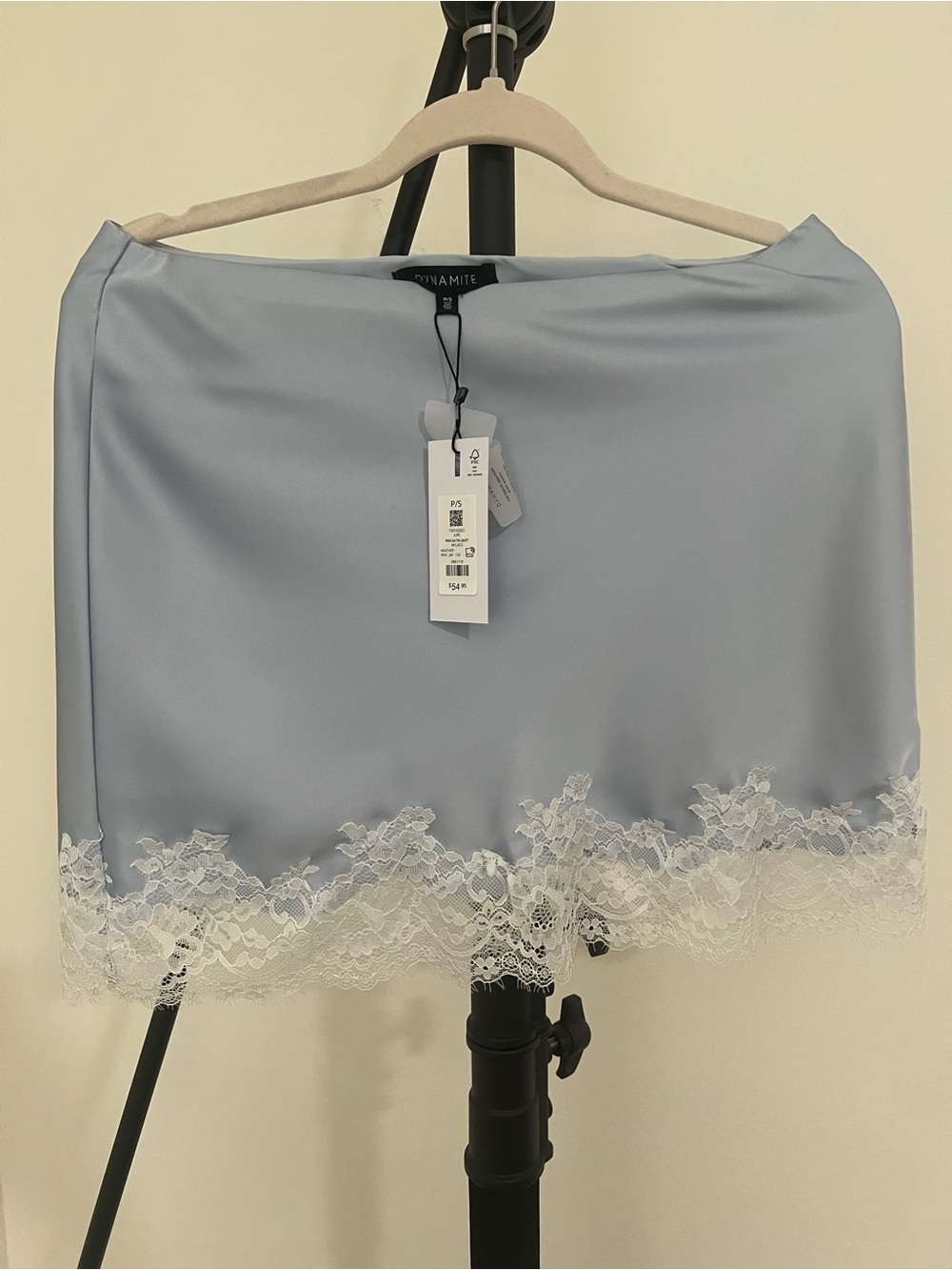 Dynamite Satin Slip with White Lace Trim - Pale Blue